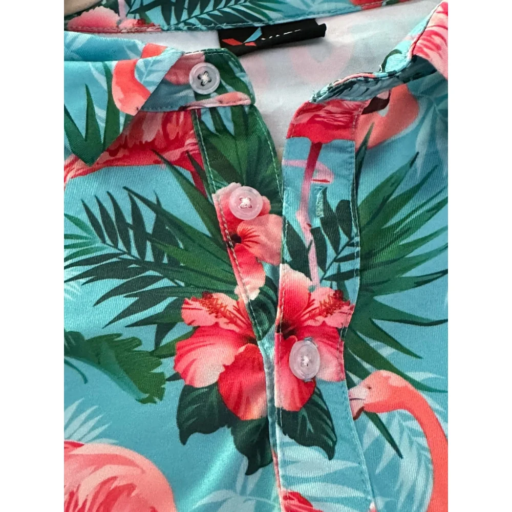 Yatta‎ Golf Pau Hana Polo Shirt Floral Flamingo Mens Medium Short Sleeve